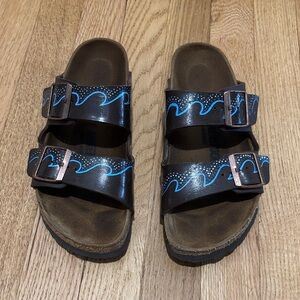BIRKENSTOCK hand painted ocean wave Arizona sandals